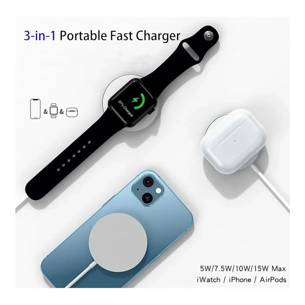 🔋 15W Magnetic Wireless Charging Pad‎ – 3-in-1 Fast Charger! 🔋